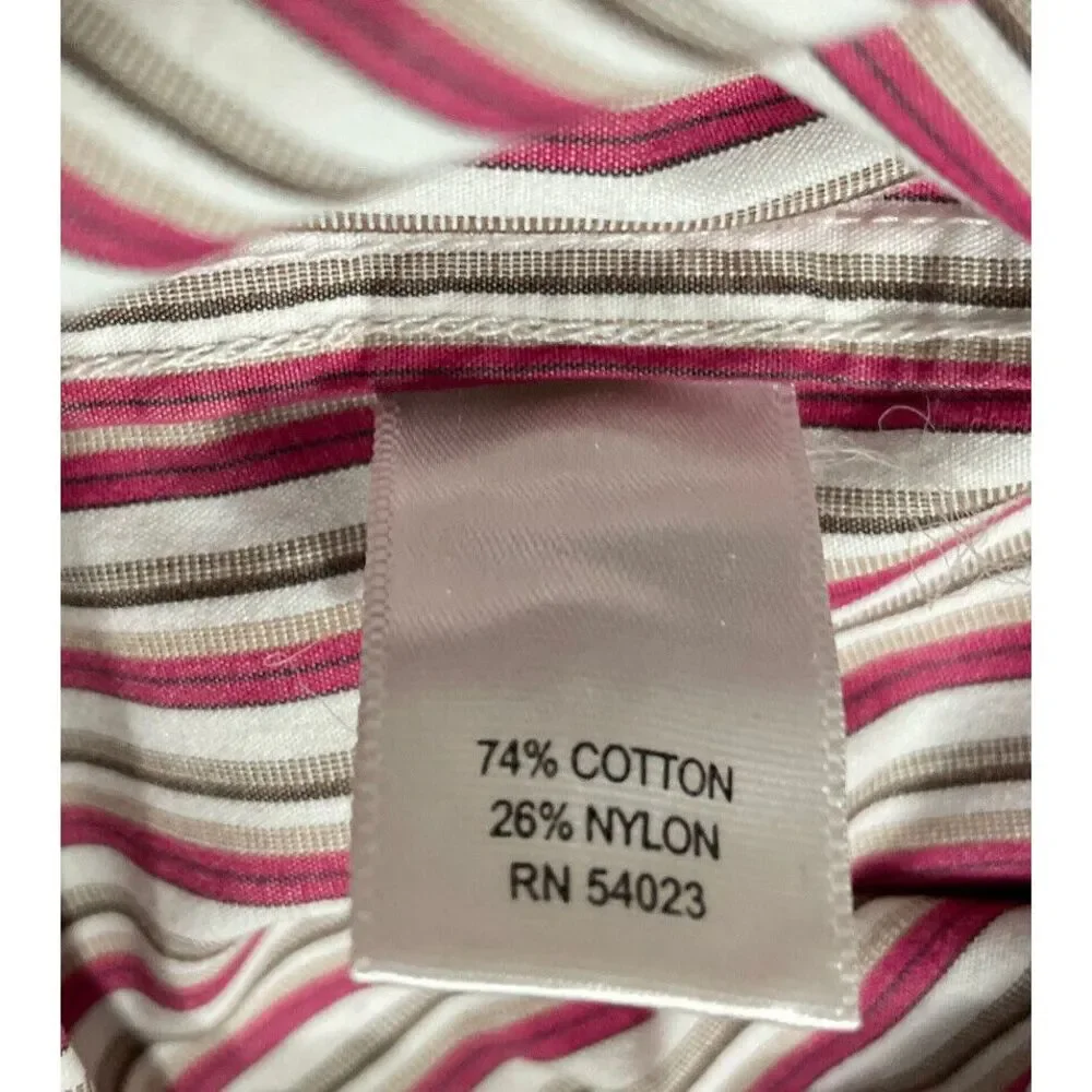 Banana Republic Shirt Mens Large Button Up Flip Cuffs Slim Fit Red White Stripes
